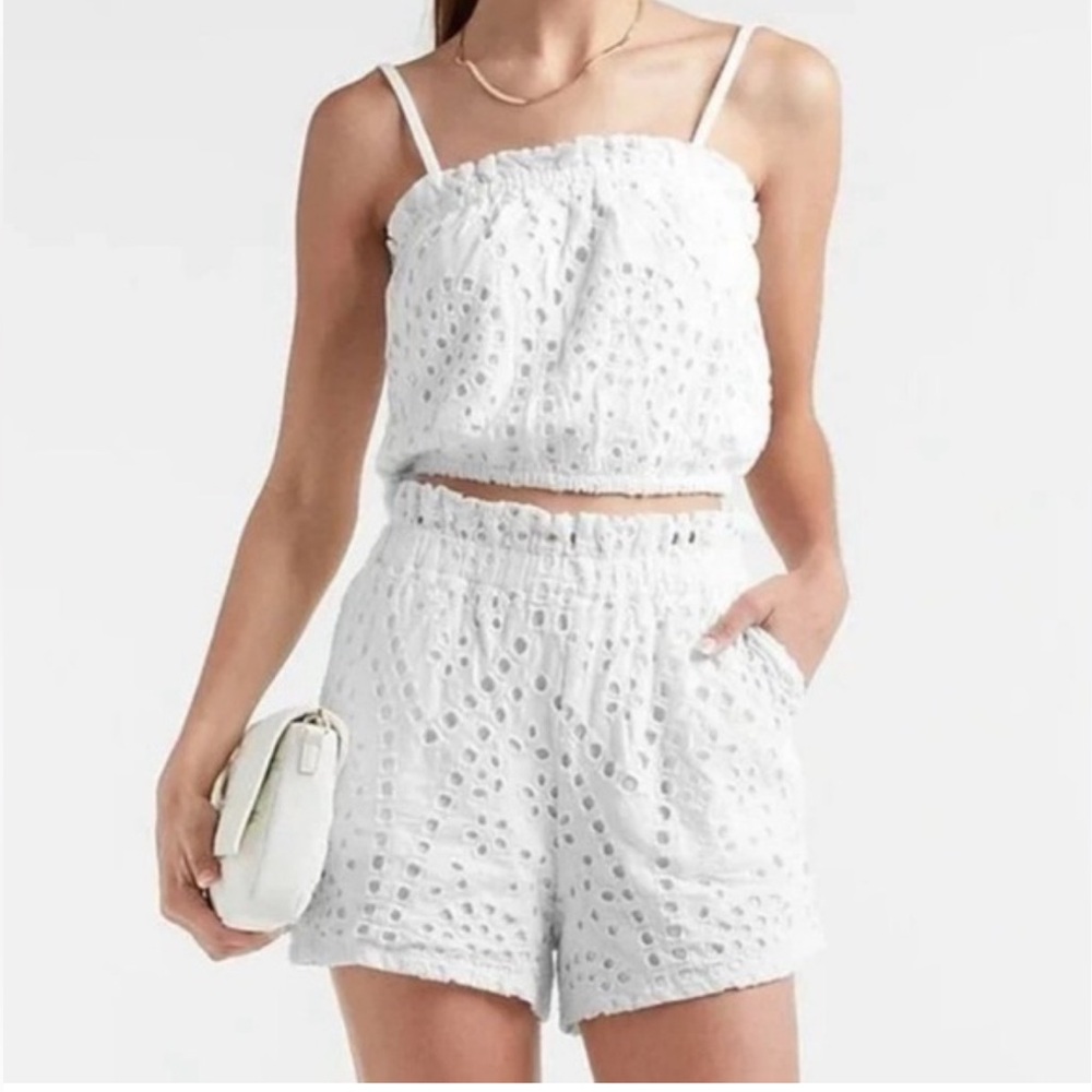 Express 2 Piece Cotton Eyelet Crop Top Shorts Set Soft Girl Dainty Whimsical S